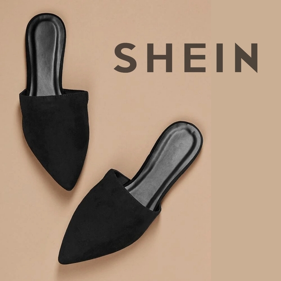 NEW SHEIN Celica Black Vegan Suede Pointed Toe Slip On Mule Size 6.5 - Picture 1 of 12